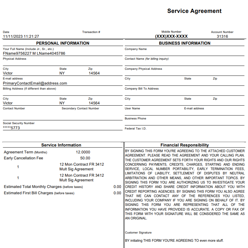 A service agreement form with a few words Description automatically generated with medium confidence